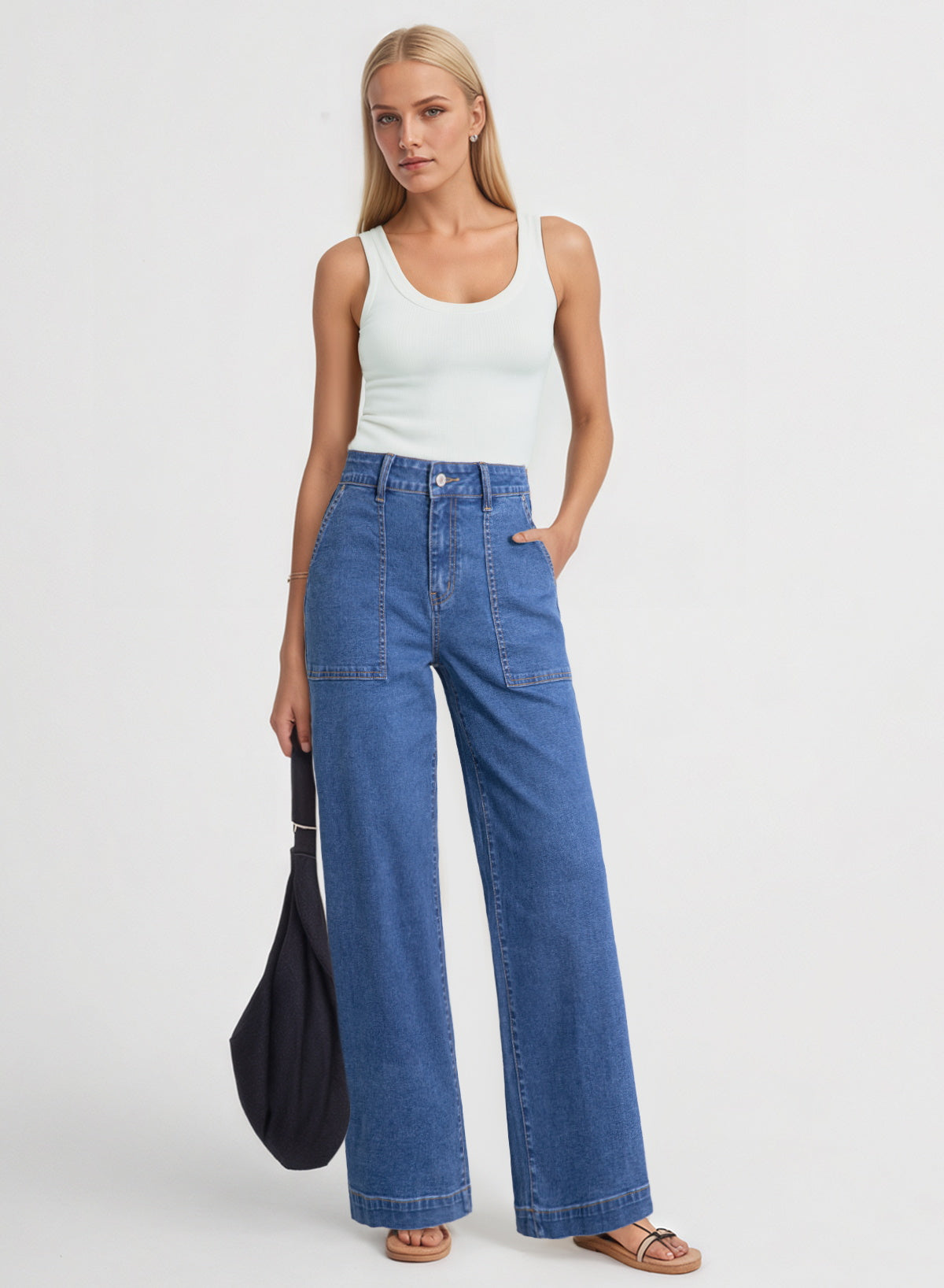 Dokotoo Women's Pants High Waisted Jeans Stretch Colorblock Denim Pants