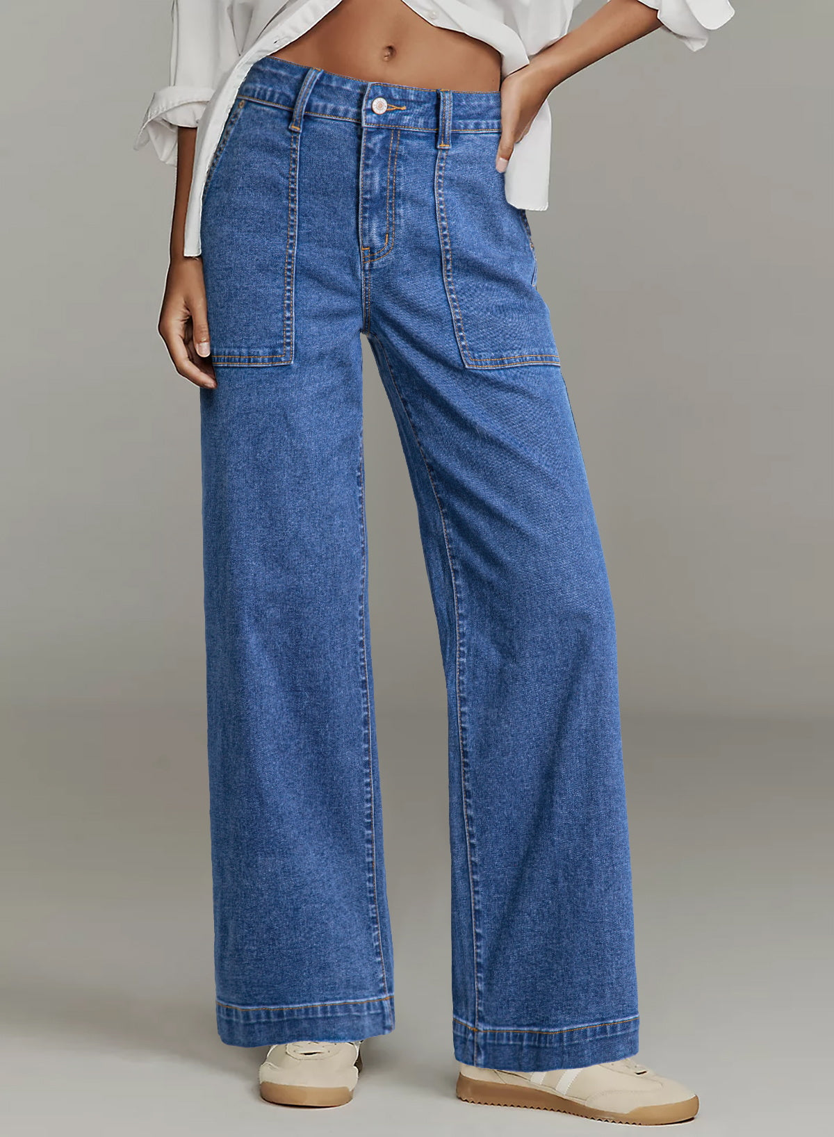 Dokotoo Women's Pants High Waisted Jeans Stretch Colorblock Denim Pants