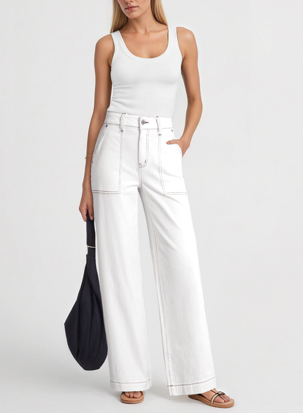 Dokotoo Women's Pants High Waisted Jeans Stretch Colorblock Denim Pants