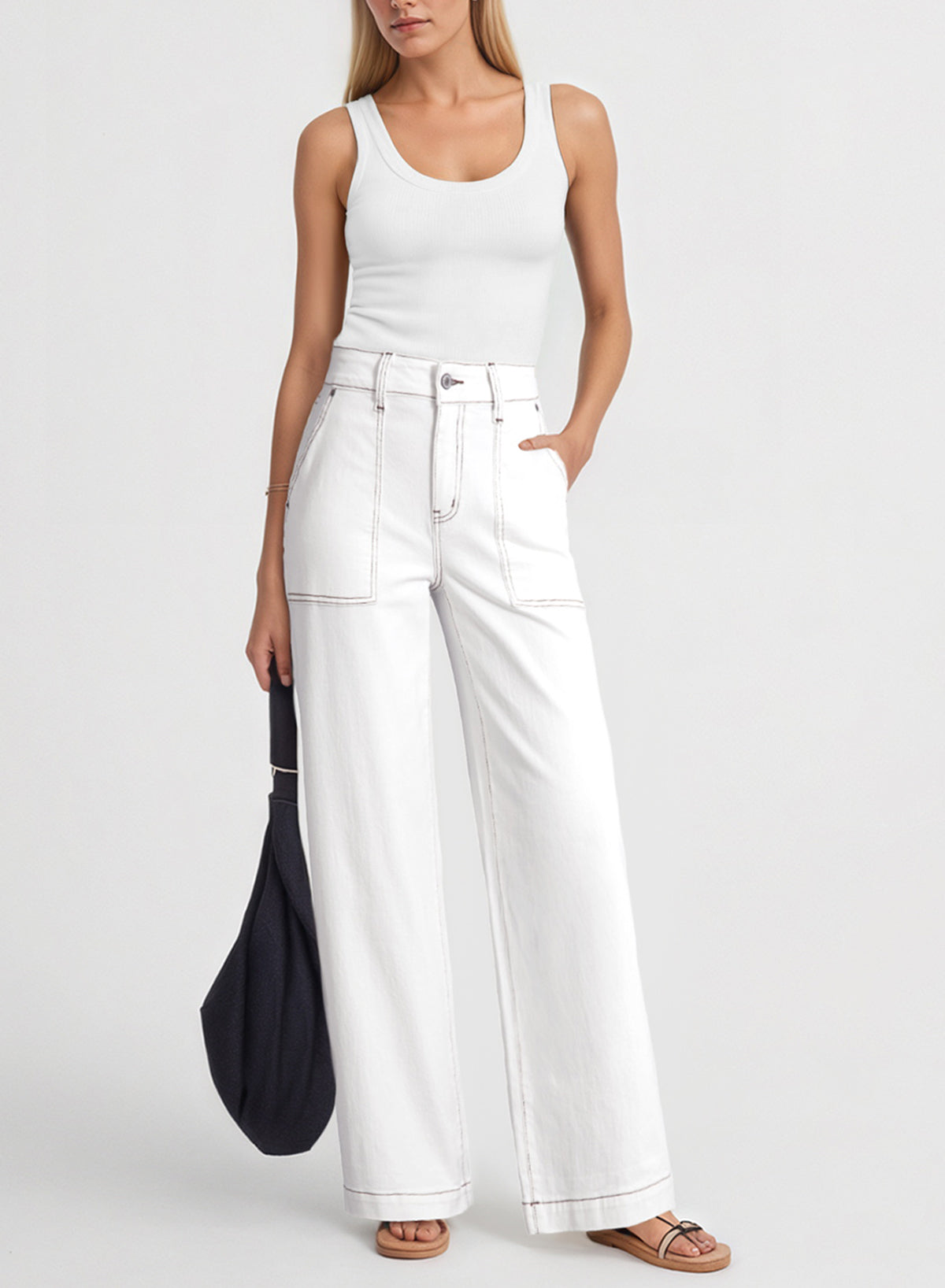 Dokotoo Women's Pants High Waisted Jeans Stretch Colorblock Denim Pants