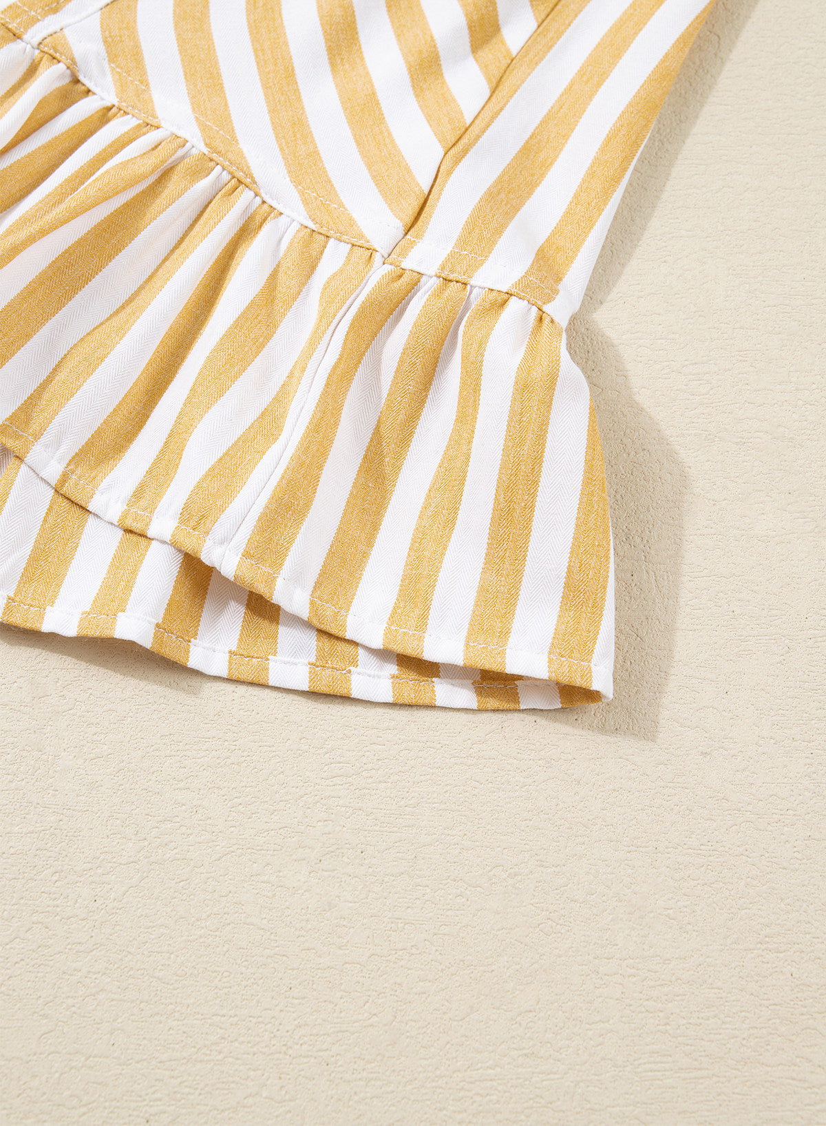 Womens Cropped Striped Button Down Shirts Ruffle 3/4 Length Sleeve Summer Tops Dressy Casual Blouses
