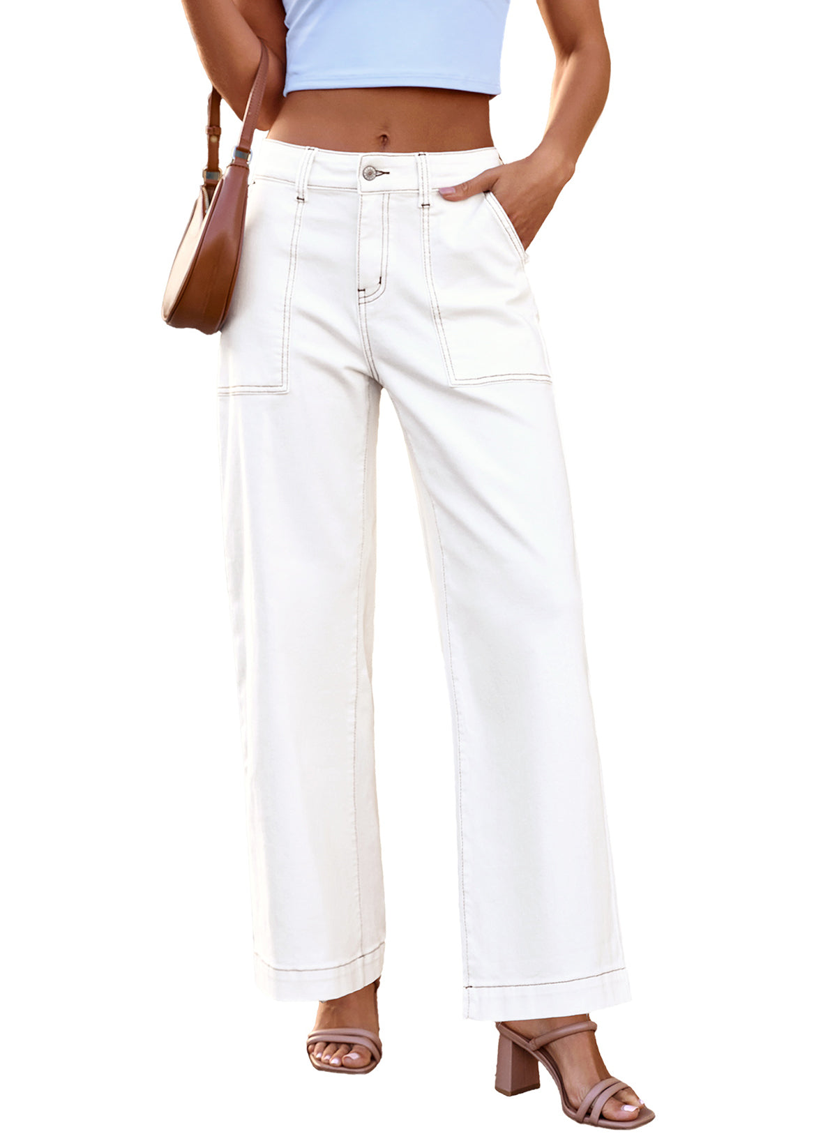 Dokotoo Women's Pants High Waisted Jeans Stretch Colorblock Denim Pants