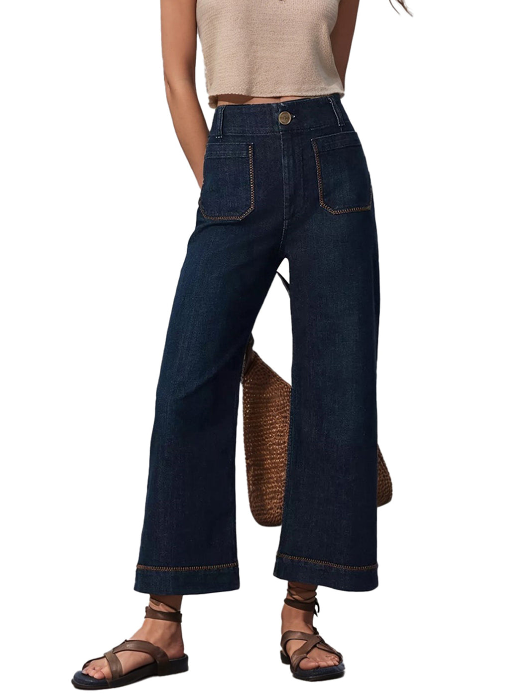 The Colette Whipstitch Crop Wide-Leg Jeans by Maeve