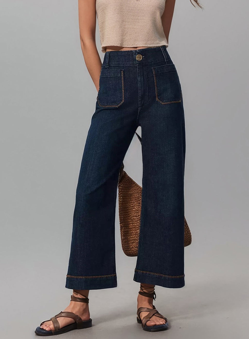 The Colette Whipstitch Crop Wide-Leg Jeans by Maeve