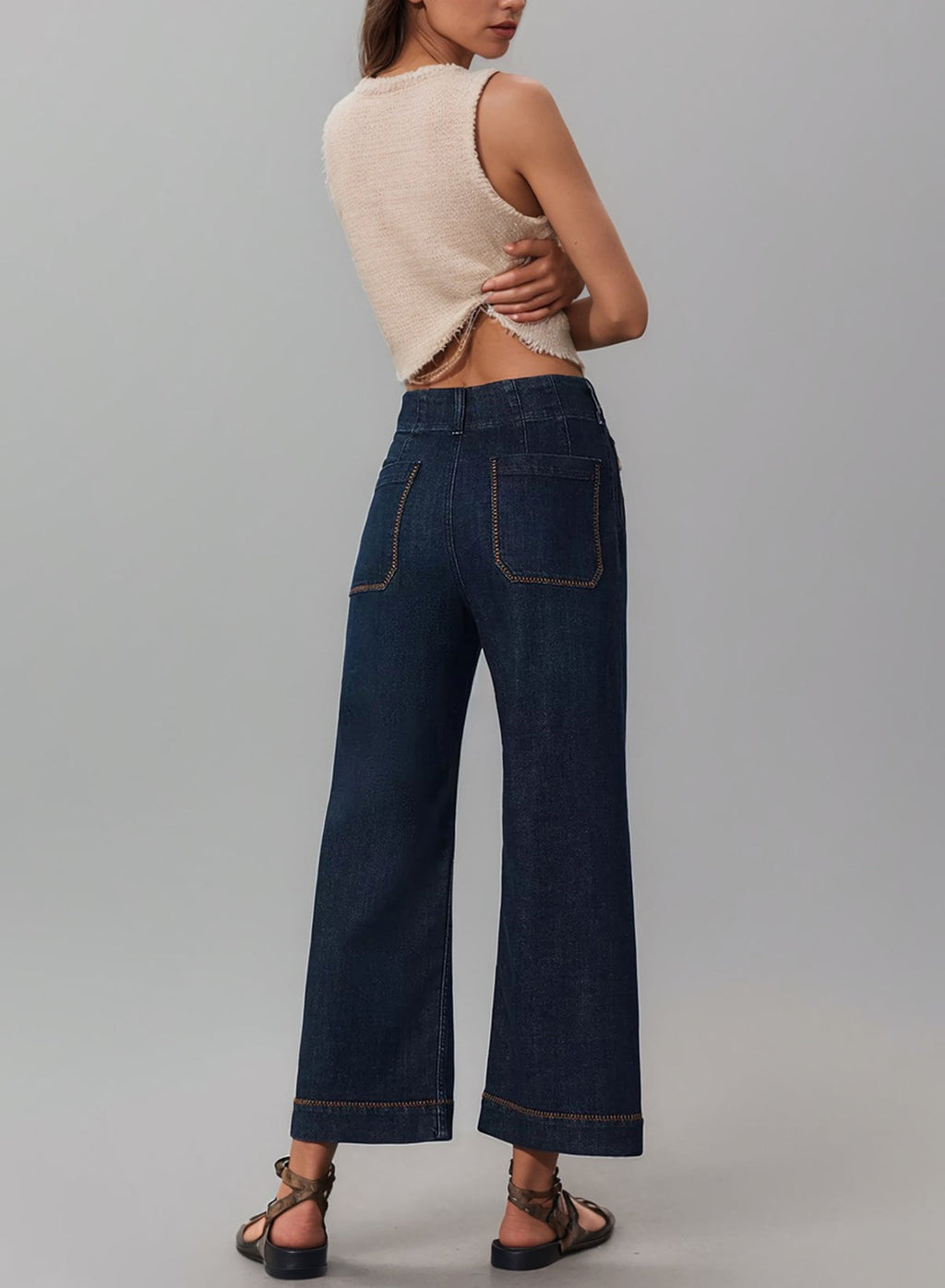 The Colette Whipstitch Crop Wide-Leg Jeans by Maeve