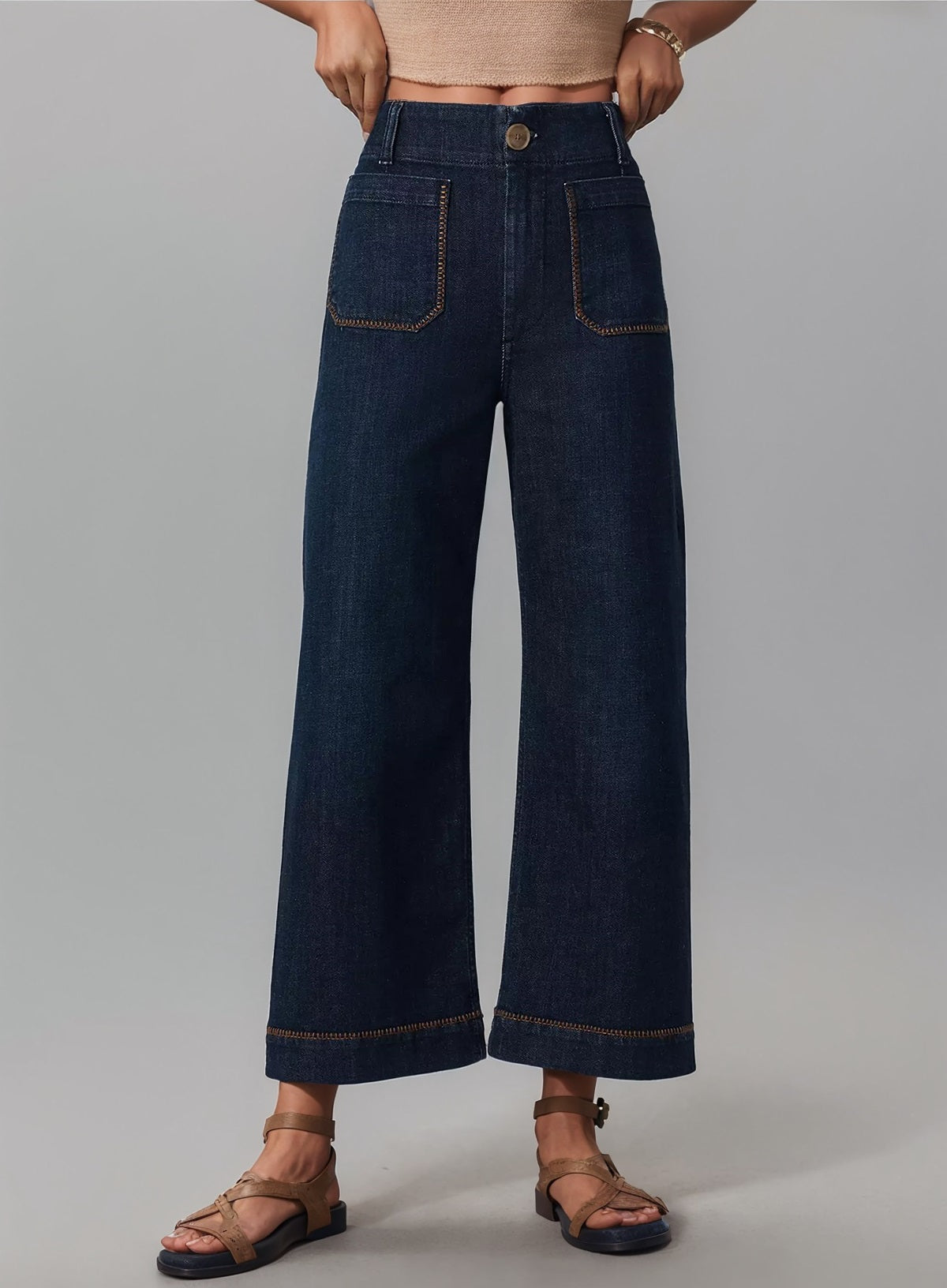 The Colette Whipstitch Crop Wide-Leg Jeans by Maeve