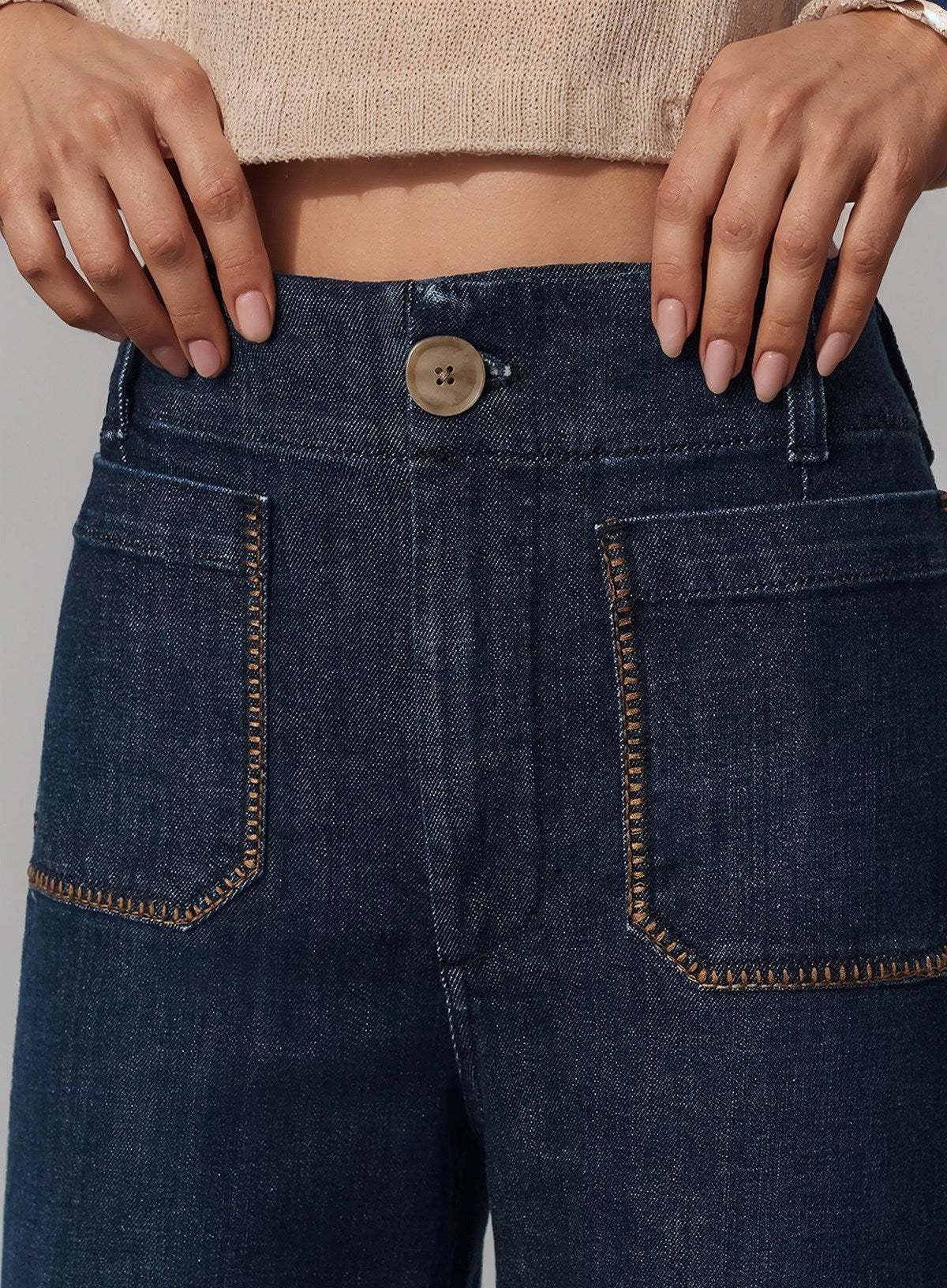 The Colette Whipstitch Crop Wide-Leg Jeans by Maeve