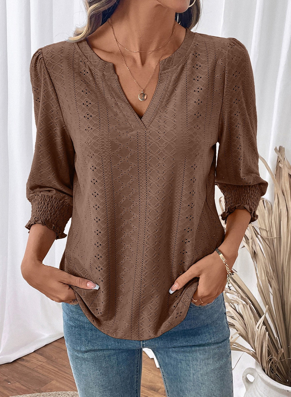 Dokotoo Womens Hollow Out Blouses 3/4 Sleeve Business Tops T-Shirts 2026