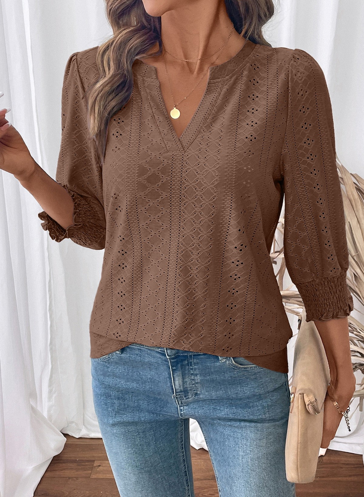 Dokotoo Womens Hollow Out Blouses 3/4 Sleeve Business Tops T-Shirts 2026
