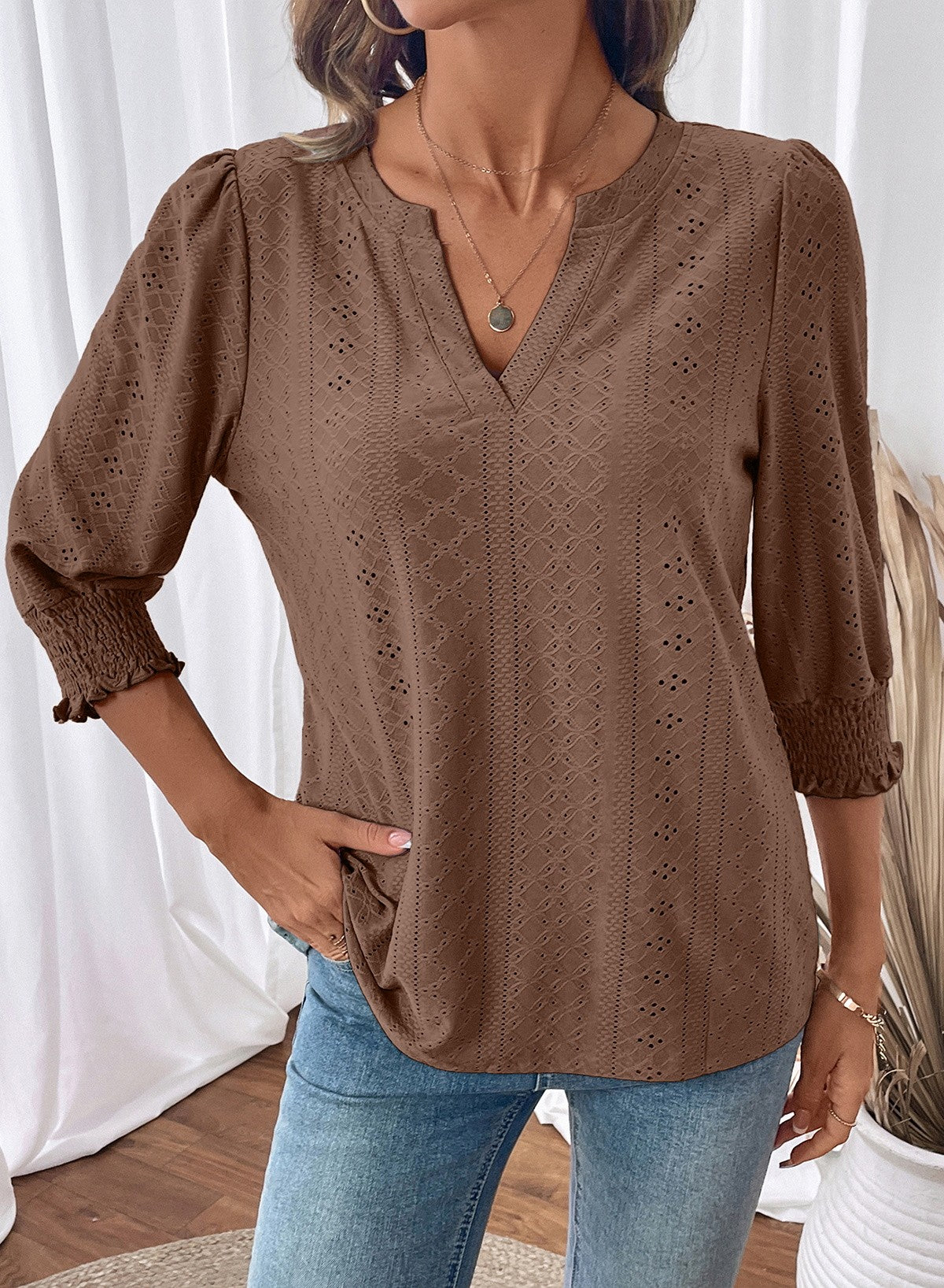 Dokotoo Womens Hollow Out Blouses 3/4 Sleeve Business Tops T-Shirts 2026