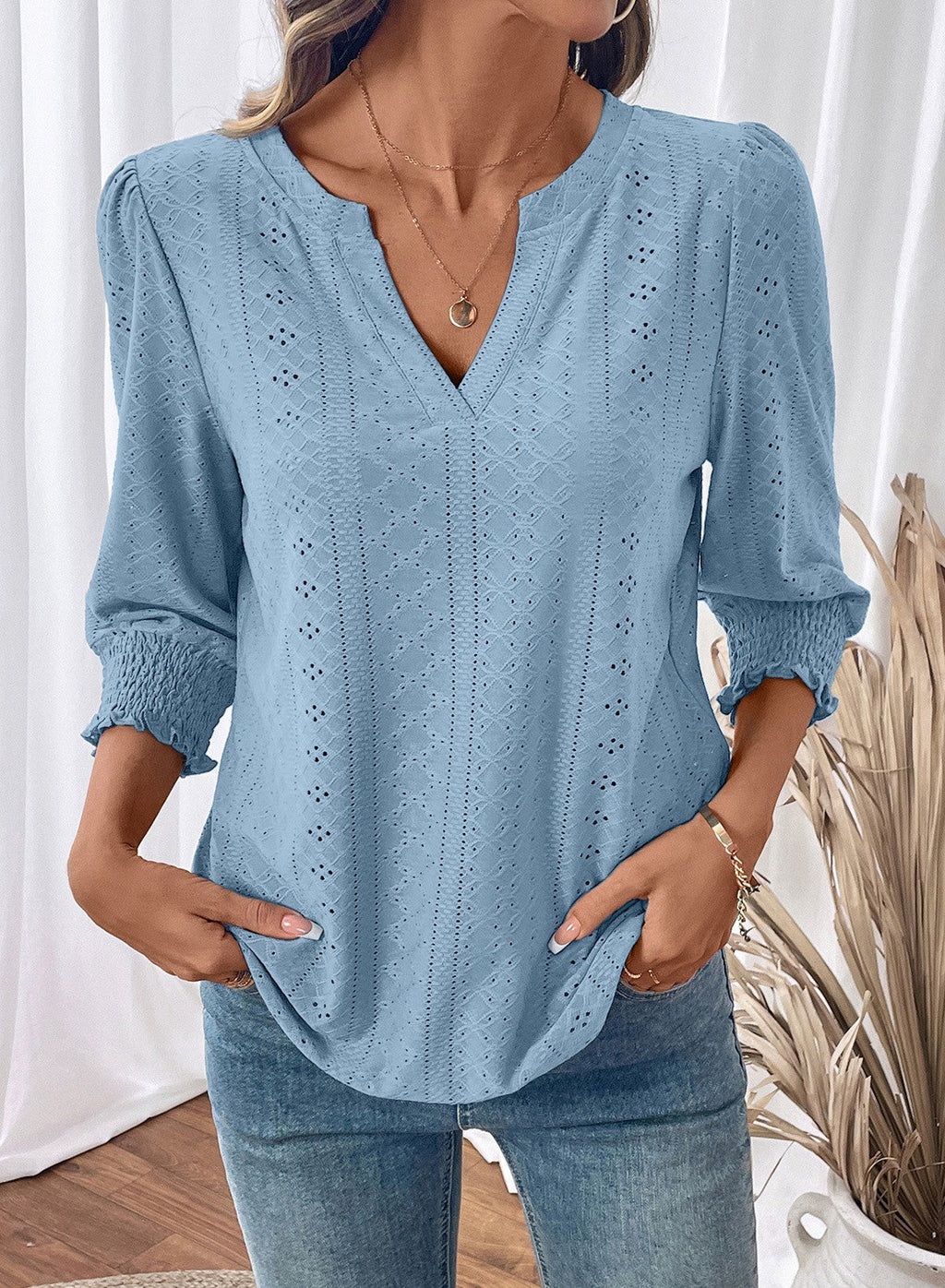 Dokotoo Womens Hollow Out Blouses 3/4 Sleeve Business Tops T-Shirts 2026