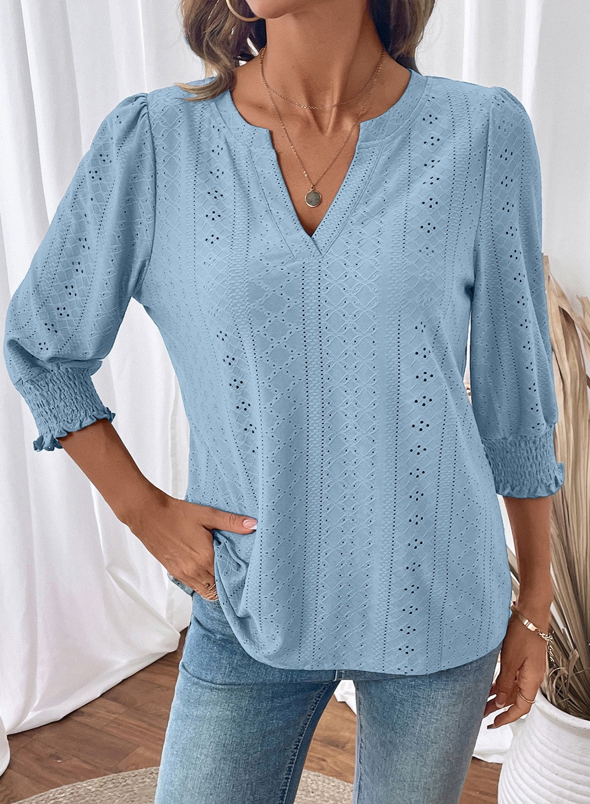 Dokotoo Womens Hollow Out Blouses 3/4 Sleeve Business Tops T-Shirts 2026