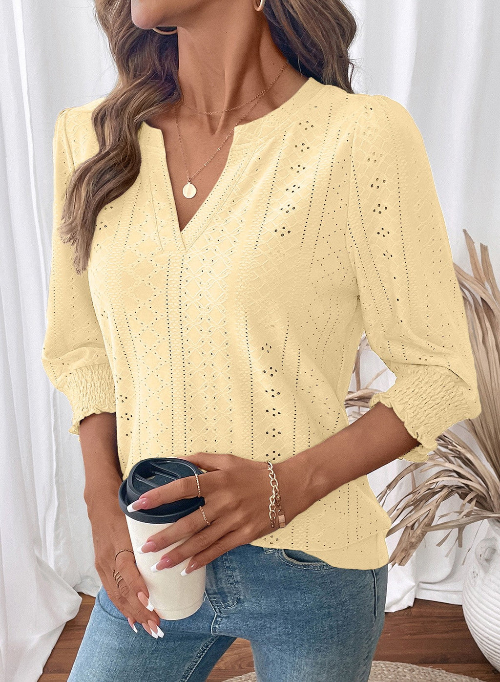 Dokotoo Womens Hollow Out Blouses 3/4 Sleeve Business Tops T-Shirts 2026