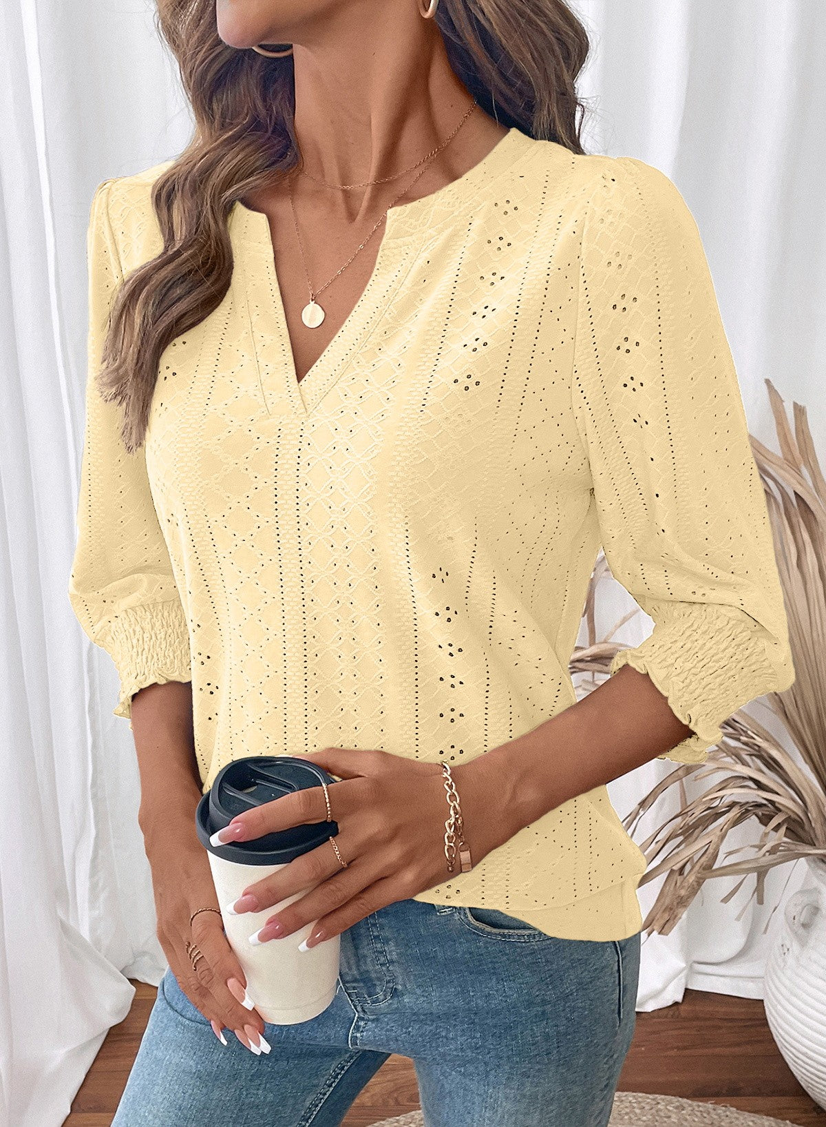 Dokotoo Womens Hollow Out Blouses 3/4 Sleeve Business Tops T-Shirts 2026