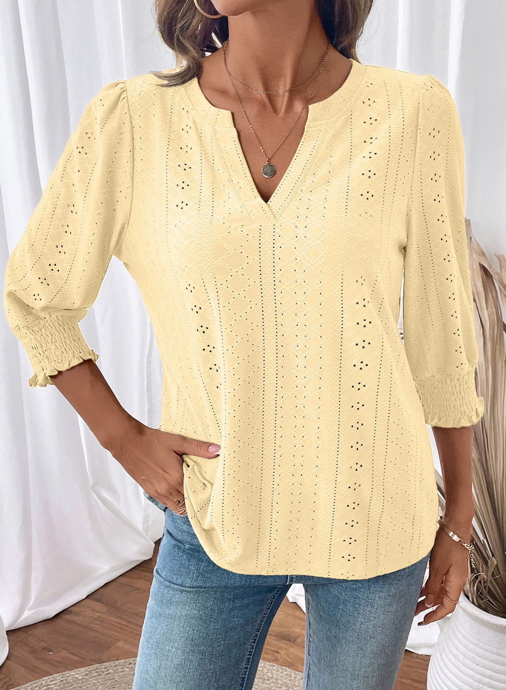 Dokotoo Womens Hollow Out Blouses 3/4 Sleeve Business Tops T-Shirts 2026