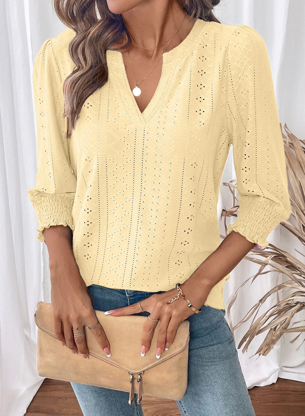 Dokotoo Womens Hollow Out Blouses 3/4 Sleeve Business Tops T-Shirts 2026