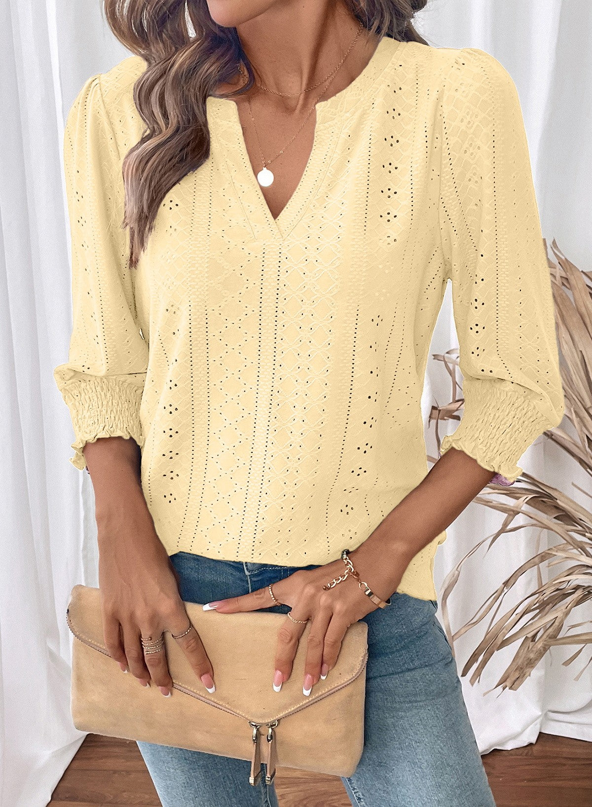 Dokotoo Womens Hollow Out Blouses 3/4 Sleeve Business Tops T-Shirts 2026