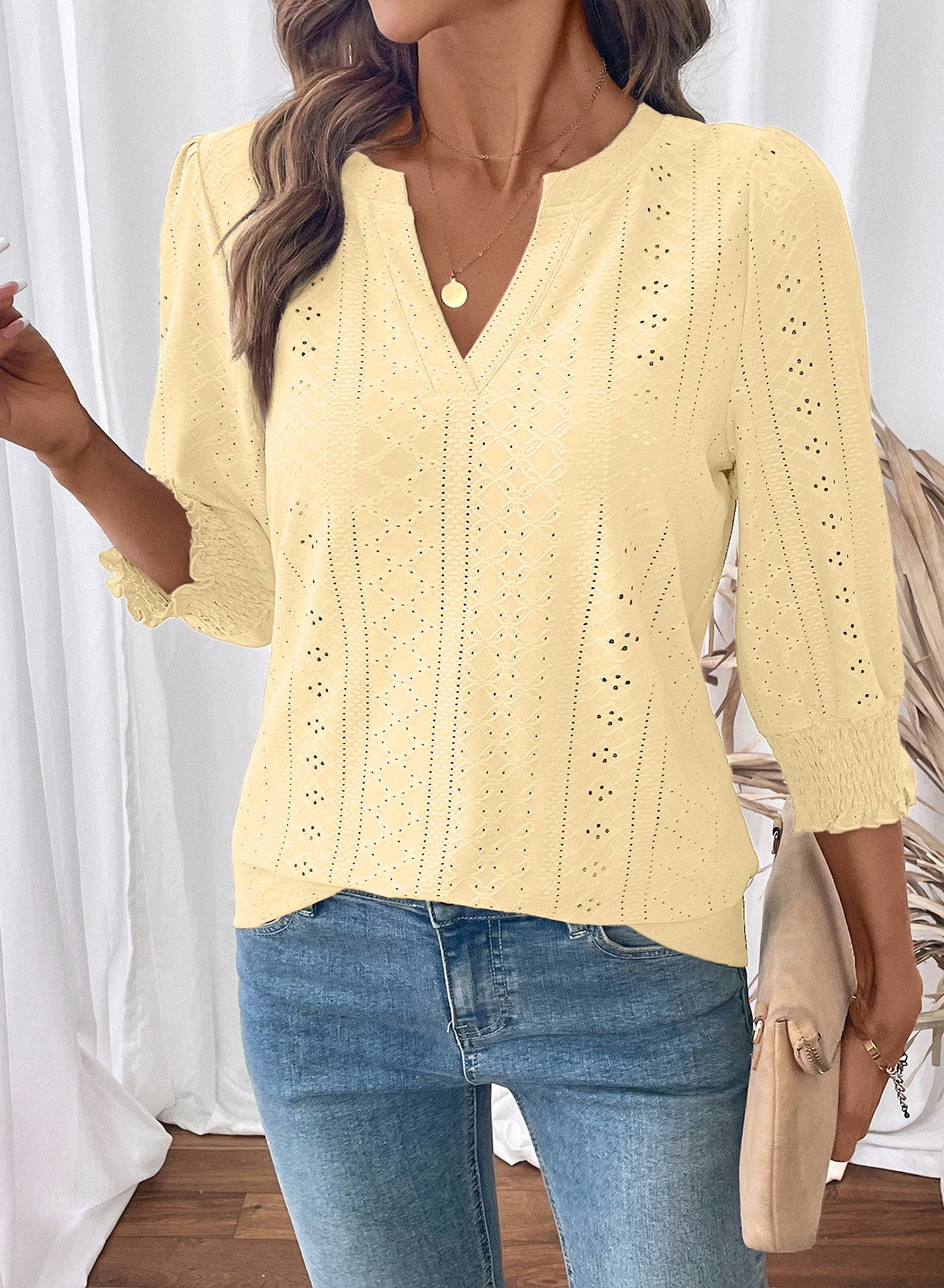 Dokotoo Womens Hollow Out Blouses 3/4 Sleeve Business Tops T-Shirts 2026