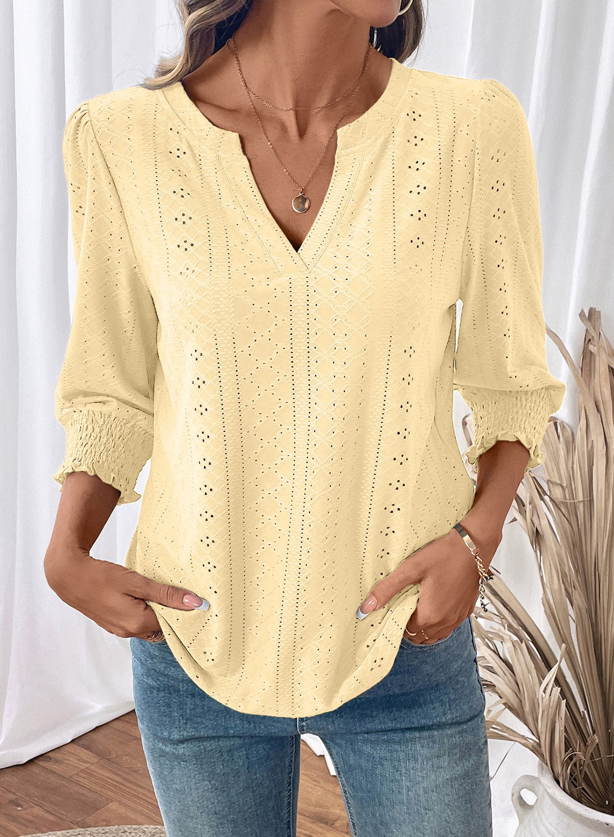 Dokotoo Womens Hollow Out Blouses 3/4 Sleeve Business Tops T-Shirts 2026