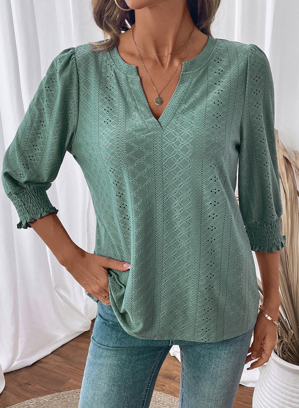 Dokotoo Womens Hollow Out Blouses 3/4 Sleeve Business Tops T-Shirts 2026