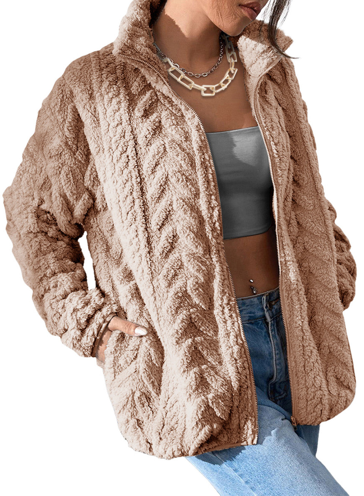 Dokotoo Winter Fleece Jacket for Women 2026 Zipper Casual Coat with Pockets