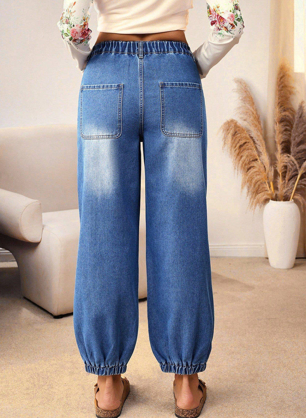 Buttons Front Tapered Casual Loose Fit Jeans