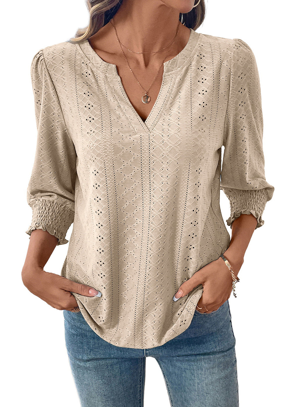 Dokotoo Womens Hollow Out Blouses 3/4 Sleeve Business Tops T-Shirts 2026