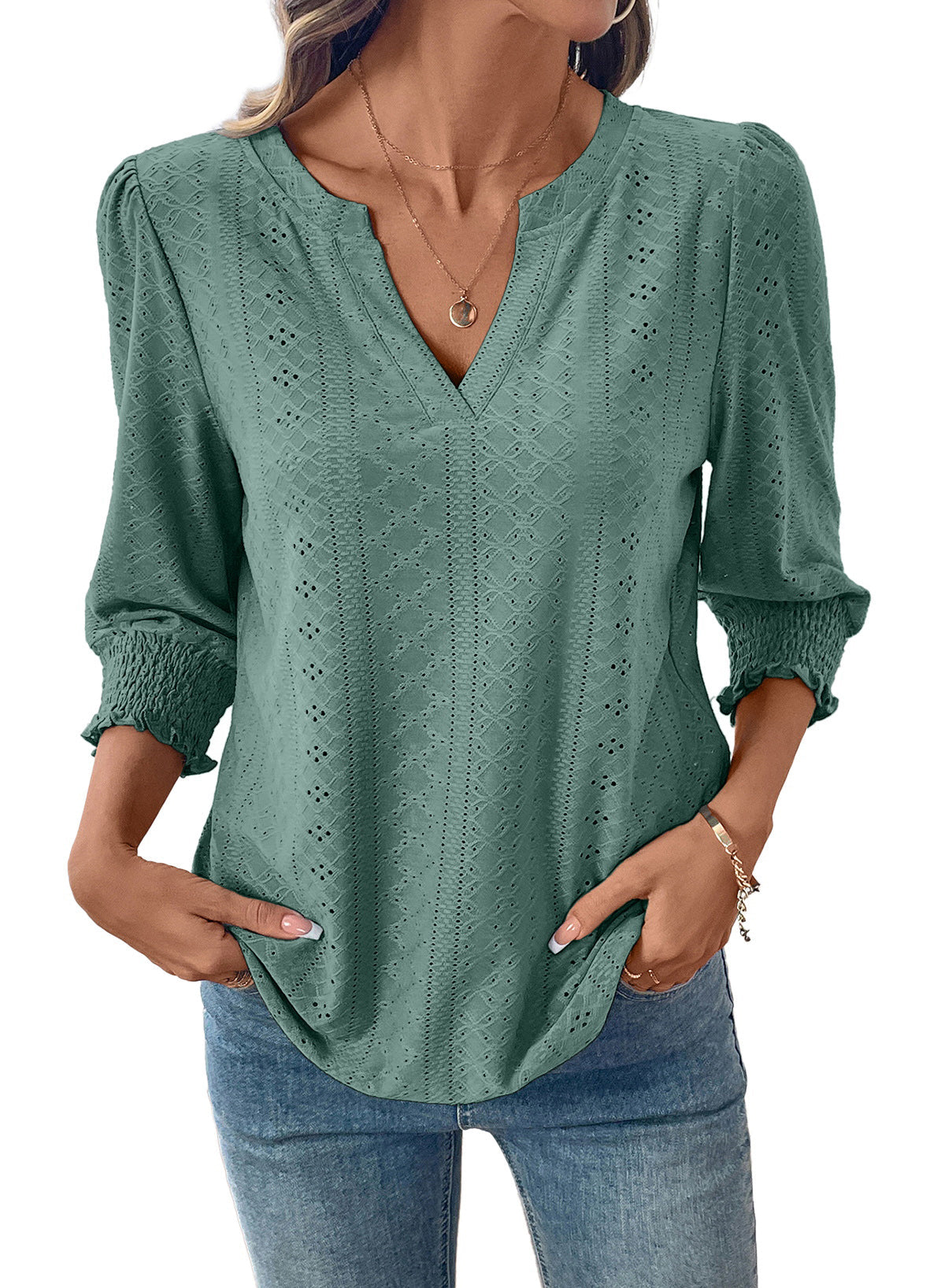 Dokotoo Womens Hollow Out Blouses 3/4 Sleeve Business Tops T-Shirts 2026