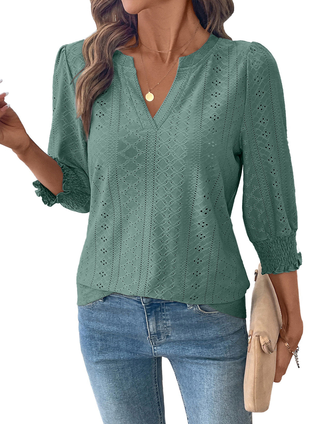 Dokotoo Womens Hollow Out Blouses 3/4 Sleeve Business Tops T-Shirts 2026