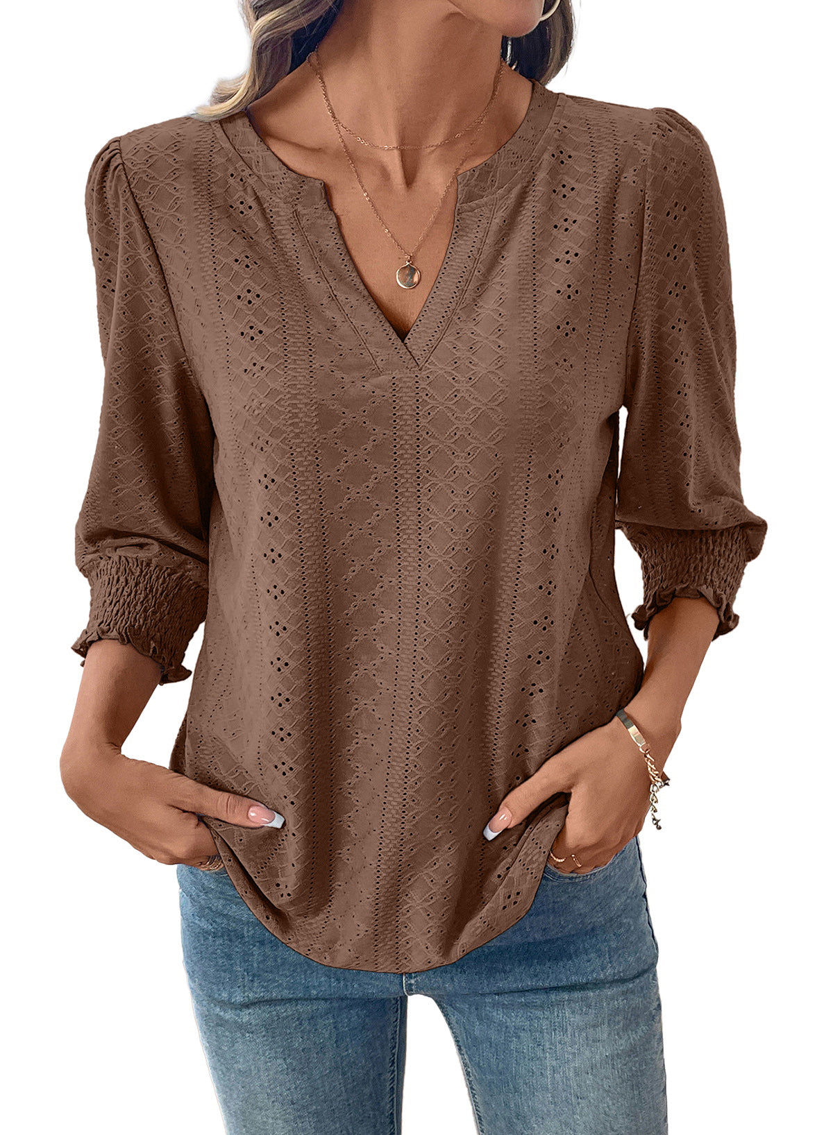 Dokotoo Womens Hollow Out Blouses 3/4 Sleeve Business Tops T-Shirts 2026