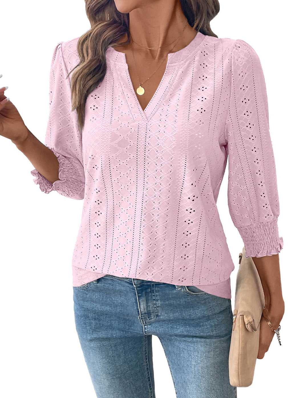 Dokotoo Womens Hollow Out Blouses 3/4 Sleeve Business Tops T-Shirts 2026