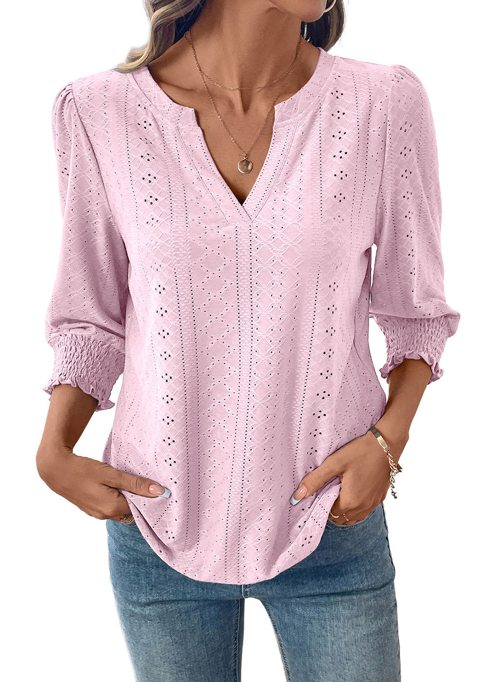 Dokotoo Womens Hollow Out Blouses 3/4 Sleeve Business Tops T-Shirts 2026