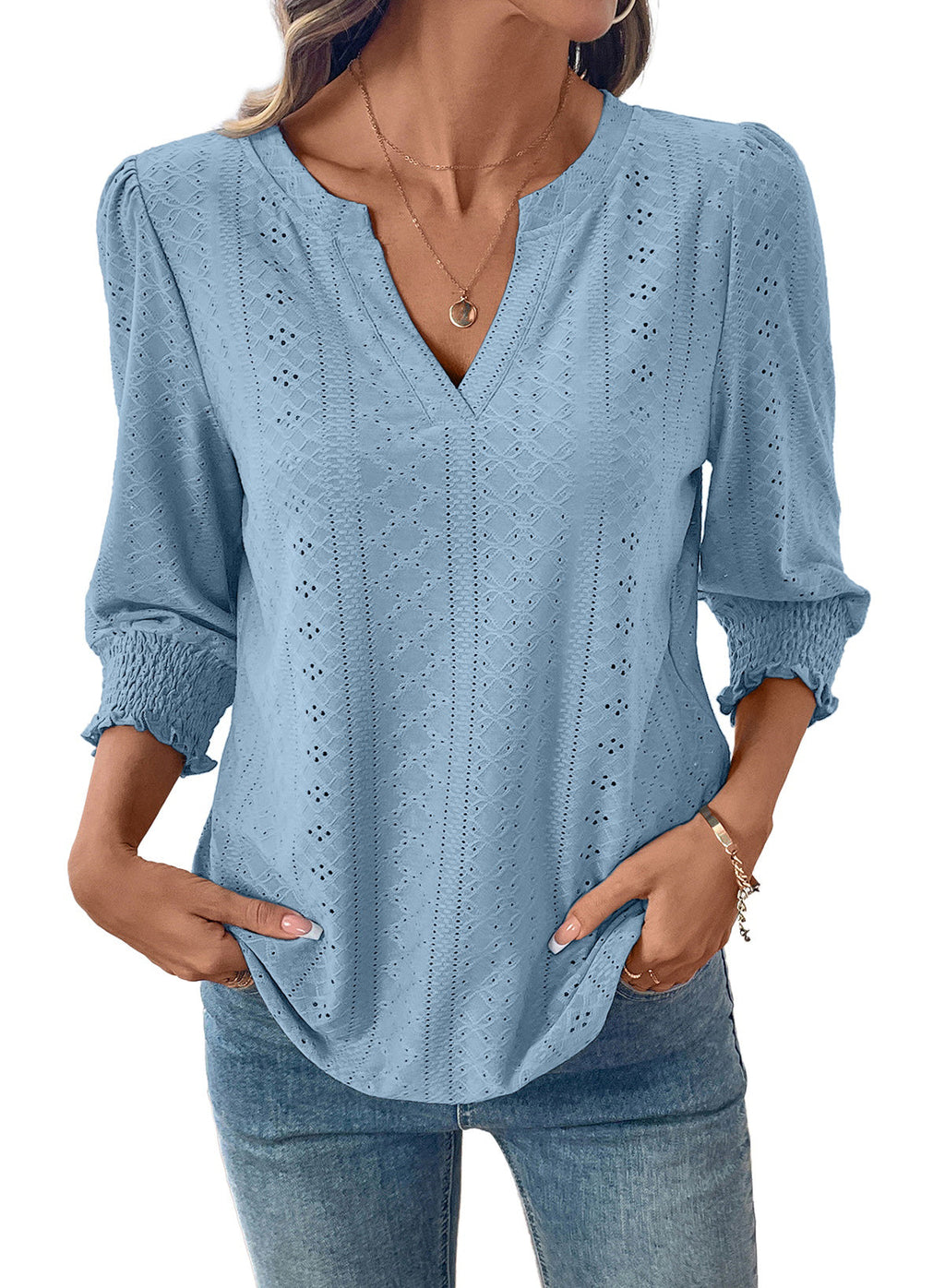 Dokotoo Womens Hollow Out Blouses 3/4 Sleeve Business Tops T-Shirts 2026