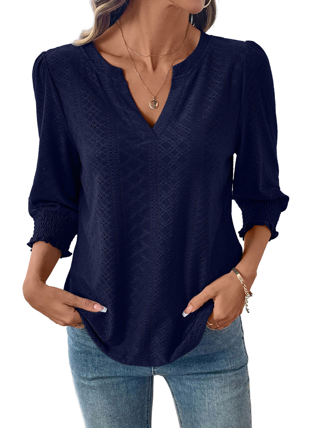 Dokotoo Womens Hollow Out Blouses 3/4 Sleeve Business Tops T-Shirts 2026
