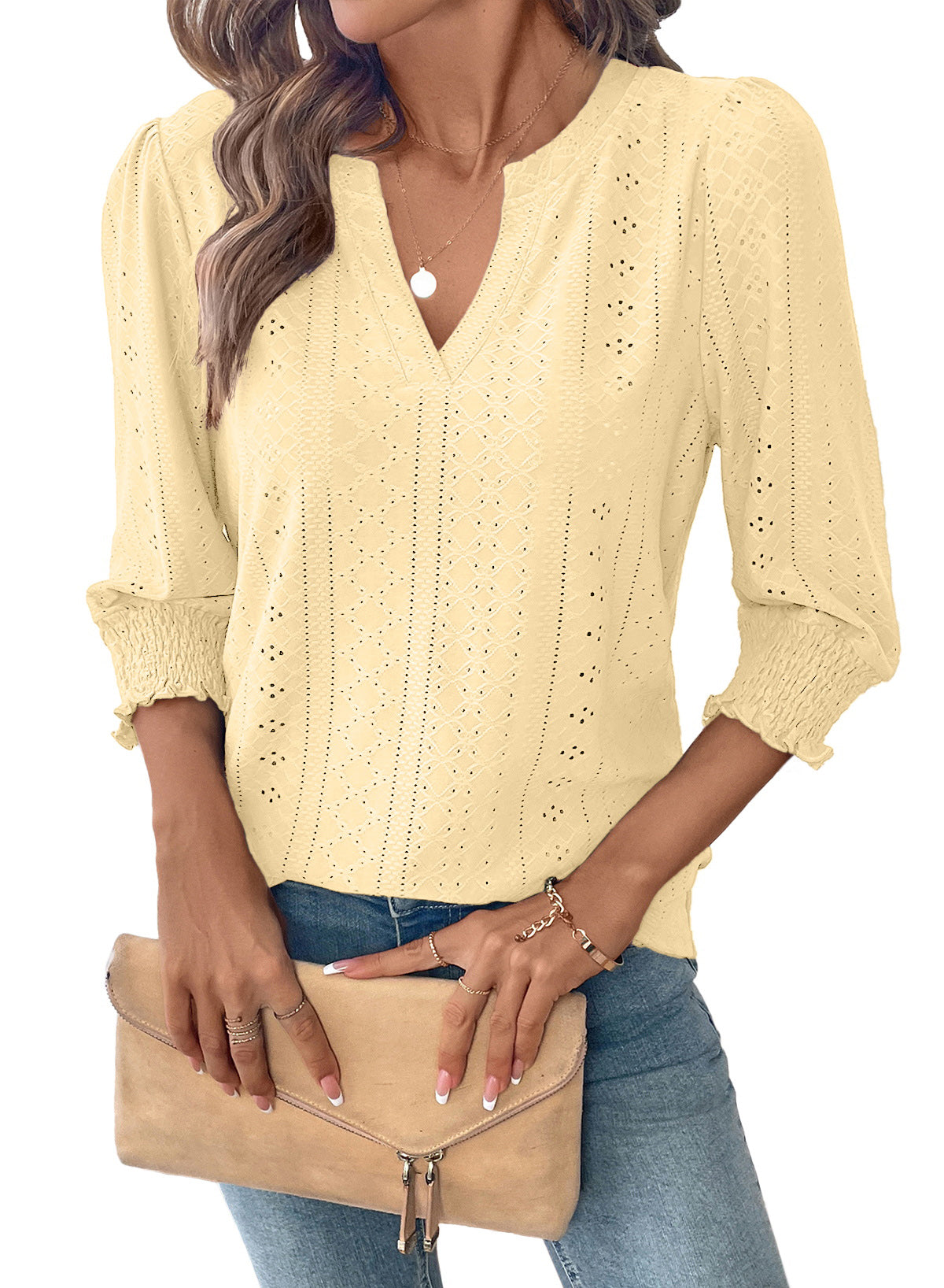 Dokotoo Womens Hollow Out Blouses 3/4 Sleeve Business Tops T-Shirts 2026