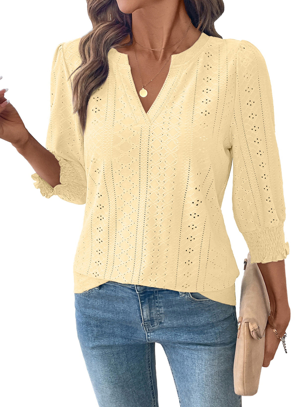 Dokotoo Womens Hollow Out Blouses 3/4 Sleeve Business Tops T-Shirts 2026