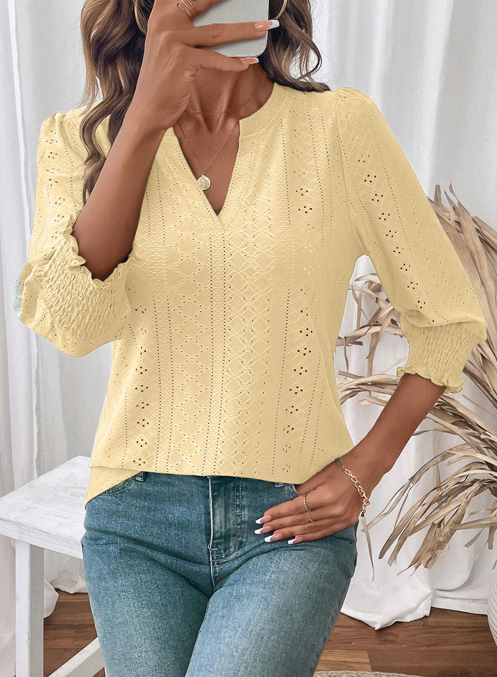 Dokotoo Womens Hollow Out Blouses 3/4 Sleeve Business Tops T-Shirts 2026