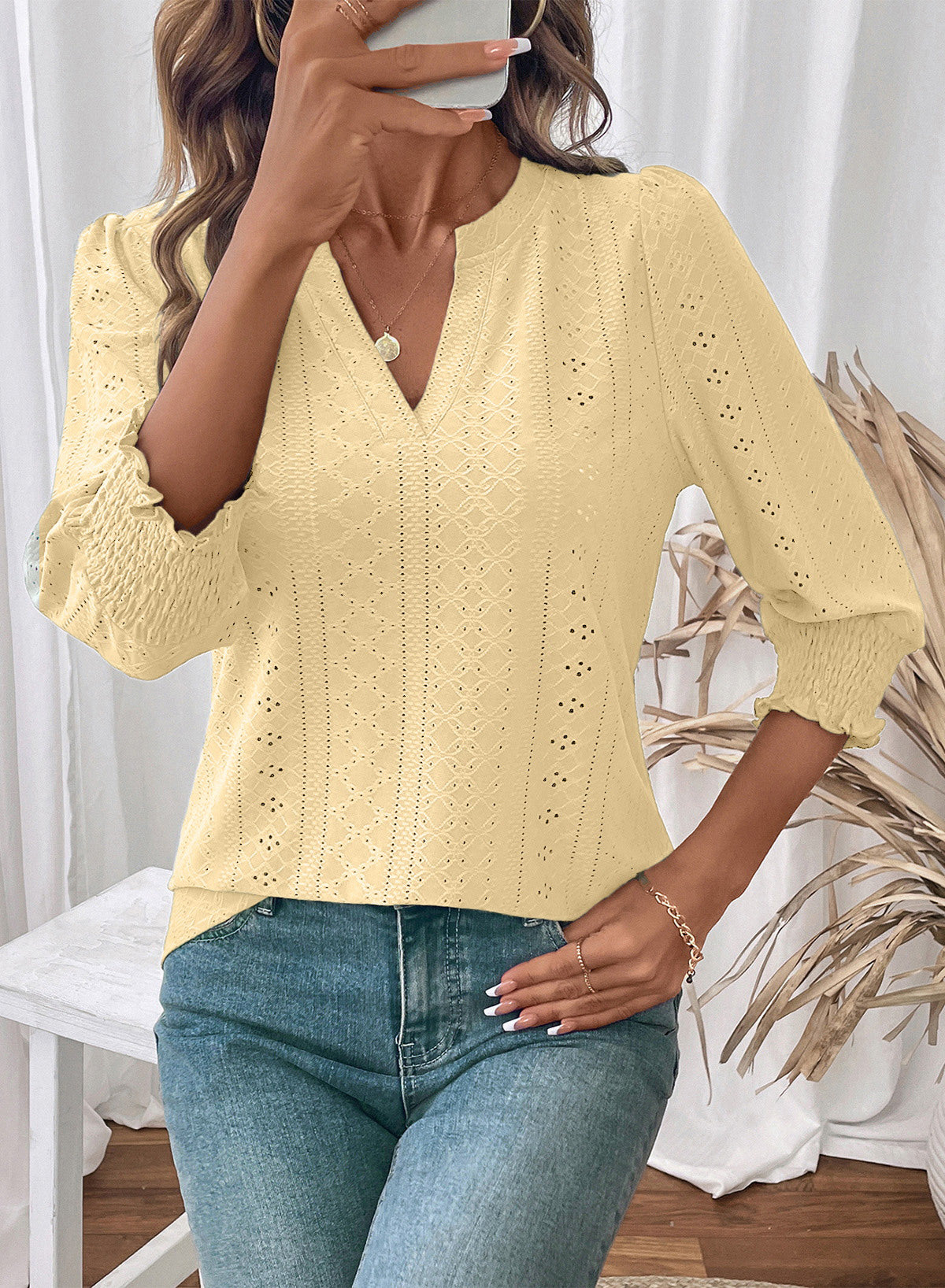 Dokotoo Womens Hollow Out Blouses 3/4 Sleeve Business Tops T-Shirts 2026