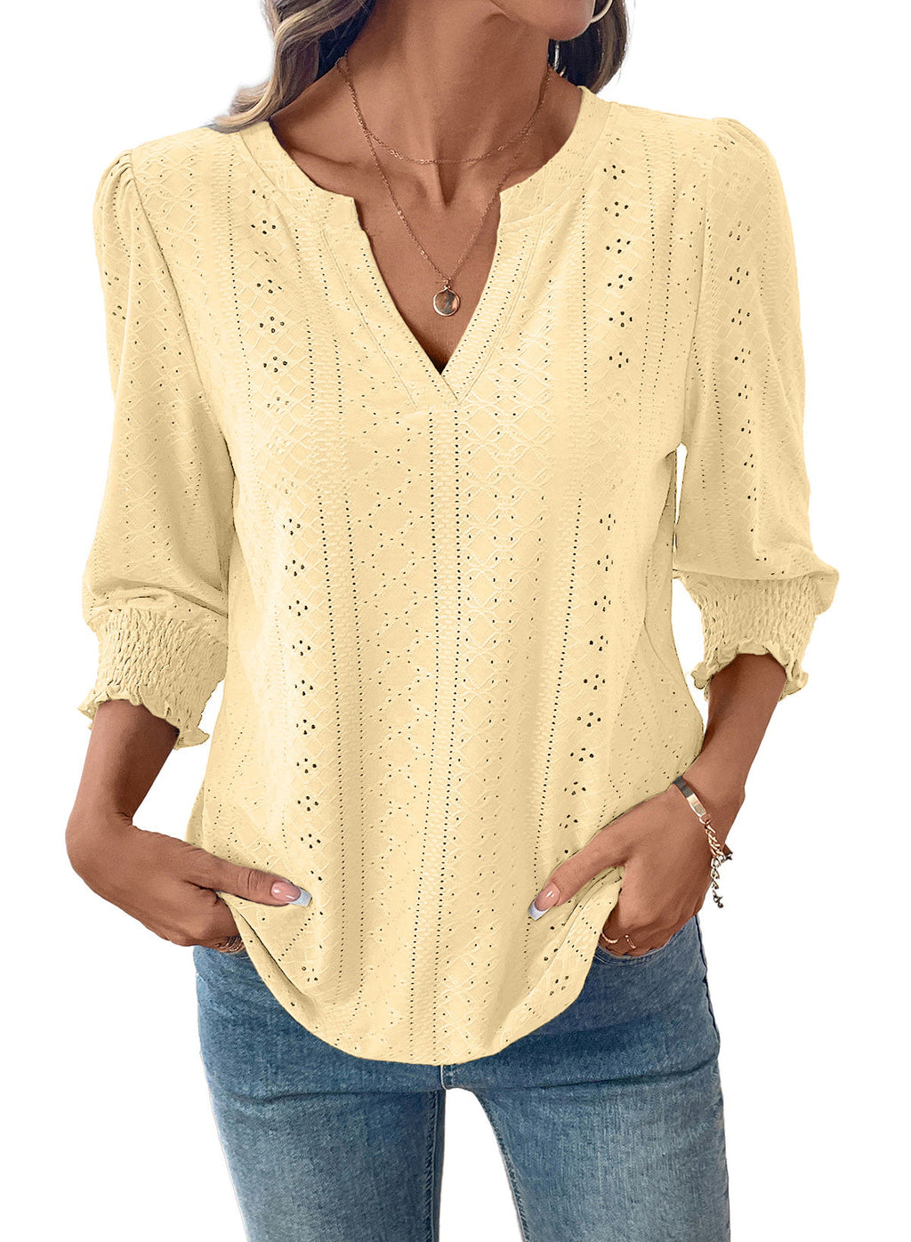 Dokotoo Womens Hollow Out Blouses 3/4 Sleeve Business Tops T-Shirts 2026