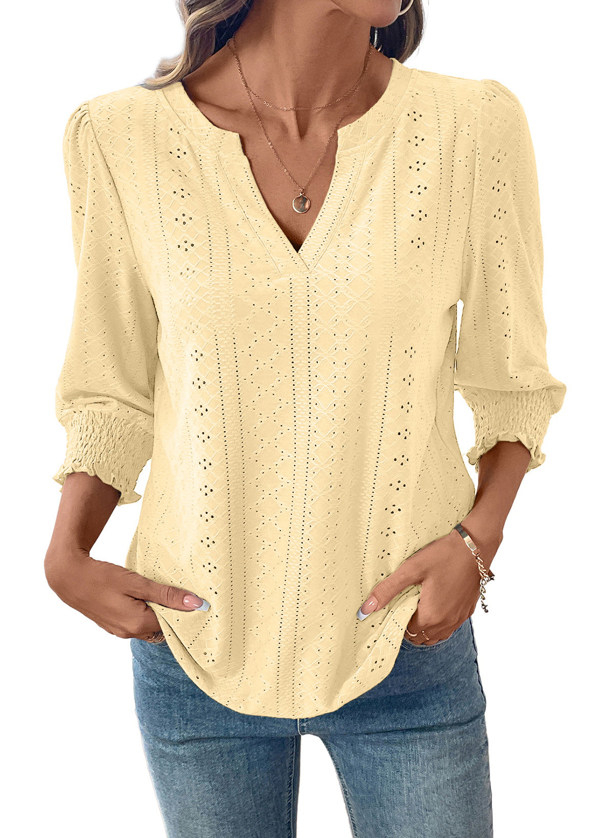 Dokotoo Womens Hollow Out Blouses 3/4 Sleeve Business Tops T-Shirts 2026