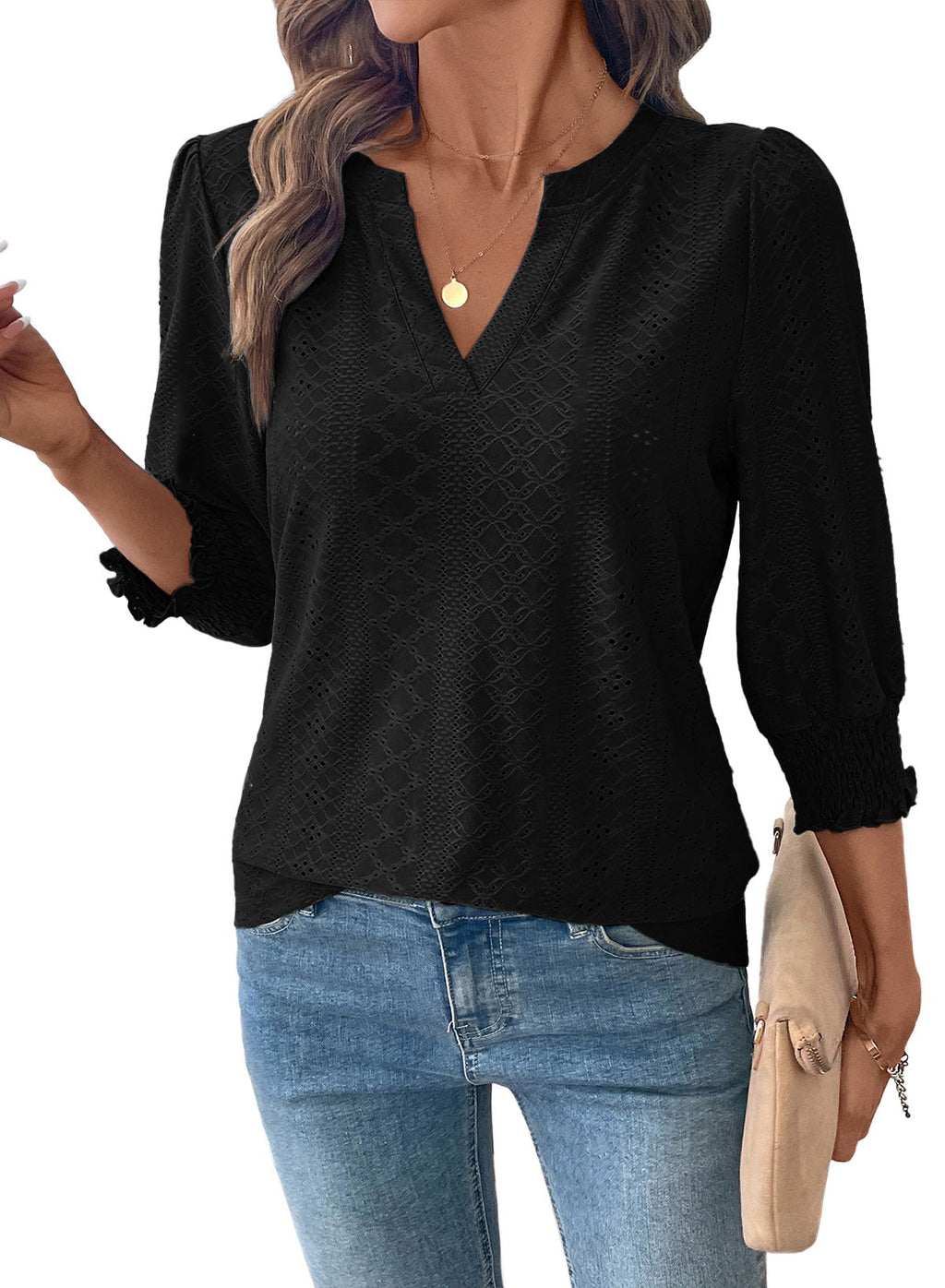 Dokotoo Womens Hollow Out Blouses 3/4 Sleeve Business Tops T-Shirts 2026