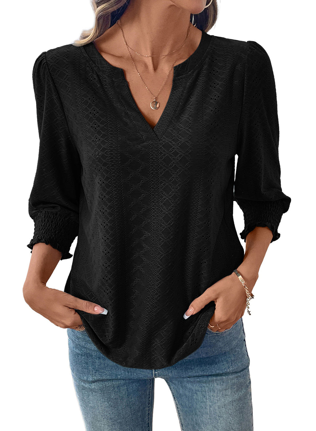 Dokotoo Womens Hollow Out Blouses 3/4 Sleeve Business Tops T-Shirts 2026