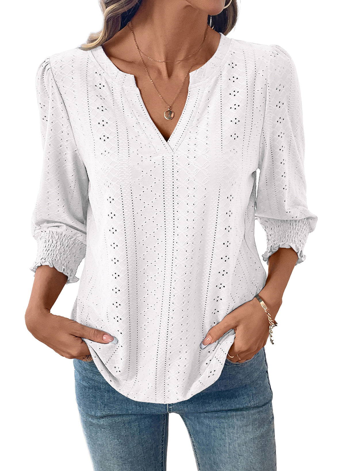 Dokotoo Womens Hollow Out Blouses 3/4 Sleeve Business Tops T-Shirts 2026