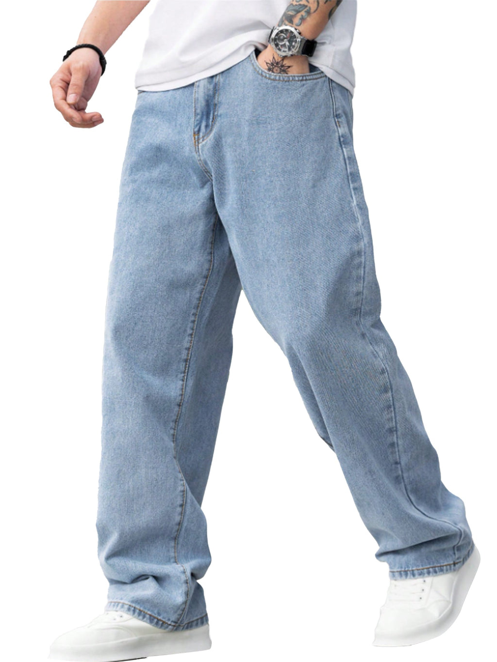 Dokotoo Men Mens Baggy Wide Leg Jeans Loose Fit Denim Pants