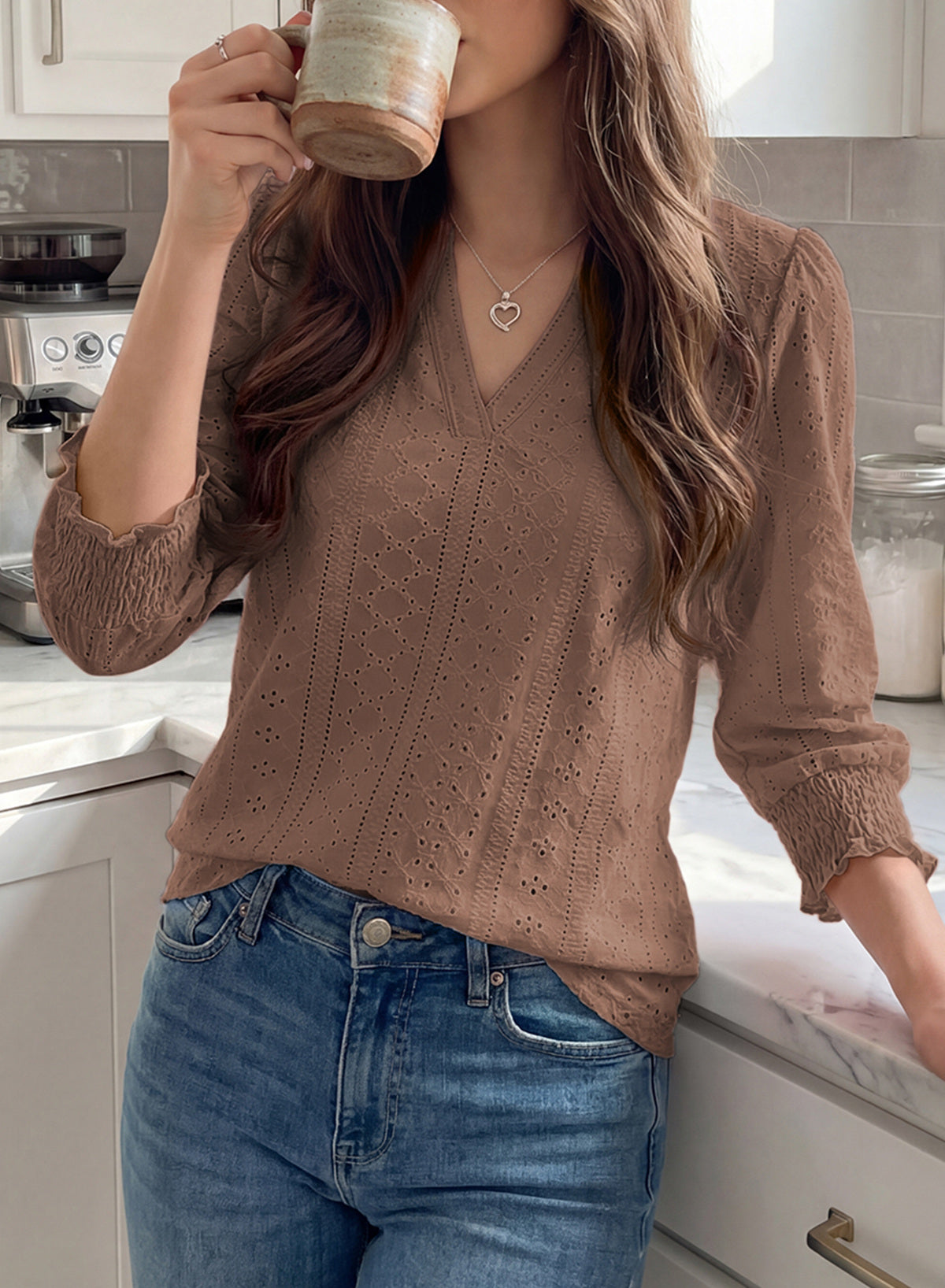 Dokotoo Womens Hollow Out Blouses 3/4 Sleeve Business Tops T-Shirts 2026