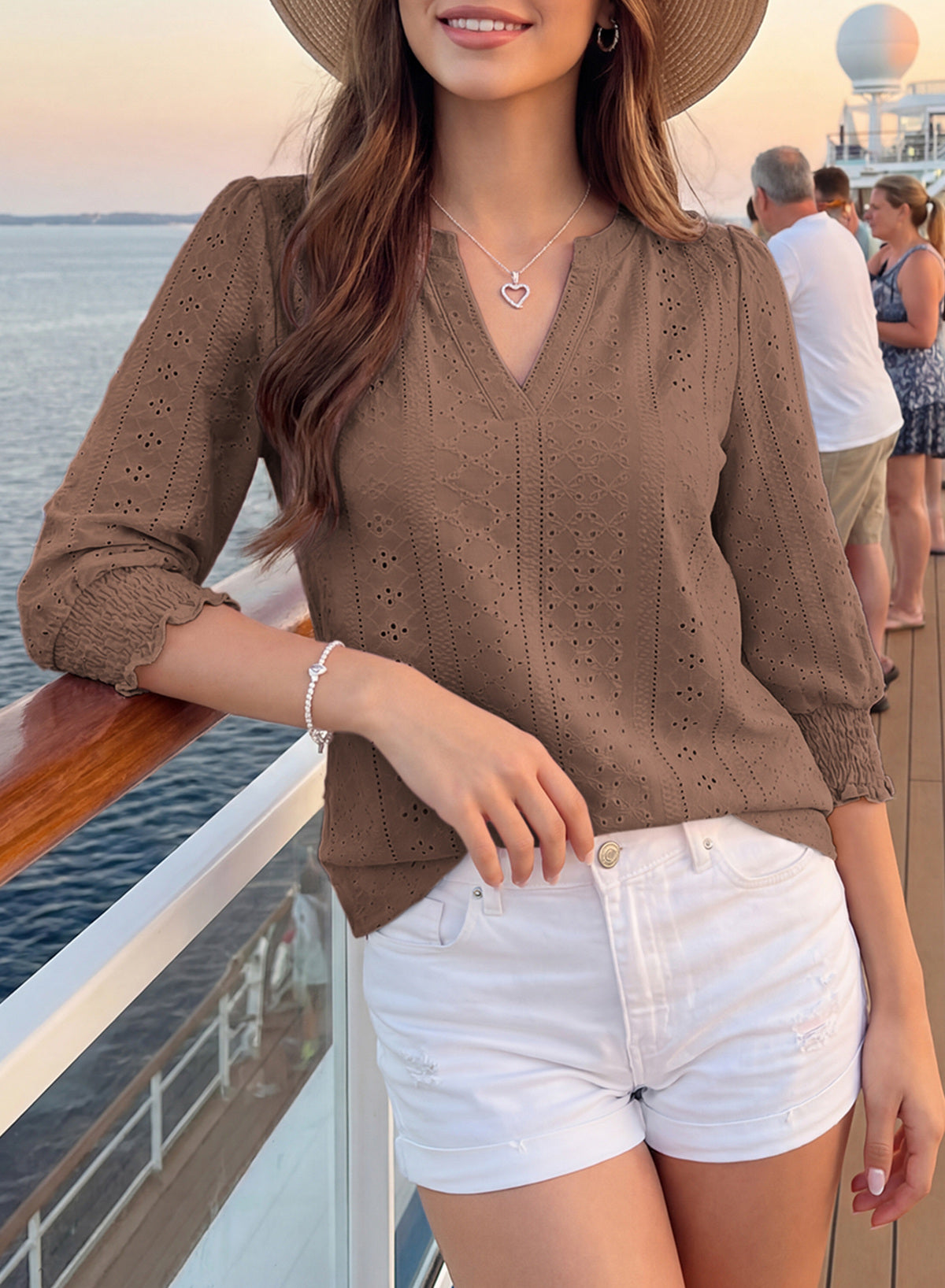 Dokotoo Womens Hollow Out Blouses 3/4 Sleeve Business Tops T-Shirts 2026