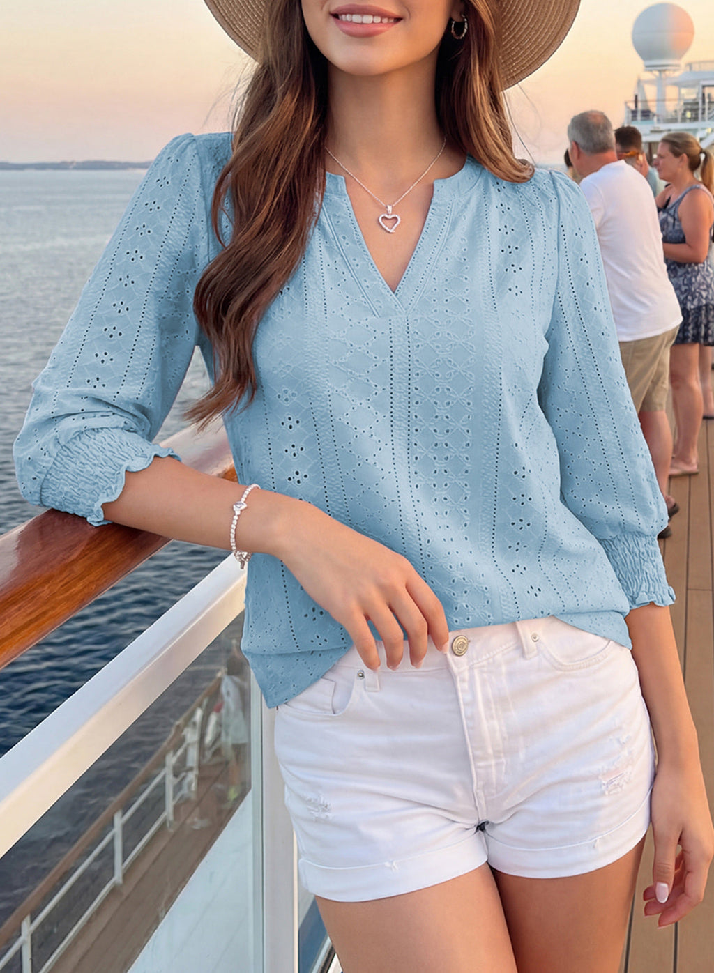 Dokotoo Womens Hollow Out Blouses 3/4 Sleeve Business Tops T-Shirts 2026