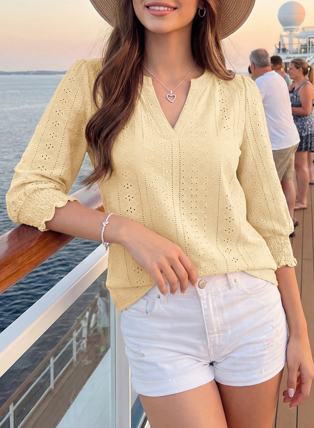 Dokotoo Womens Hollow Out Blouses 3/4 Sleeve Business Tops T-Shirts 2026