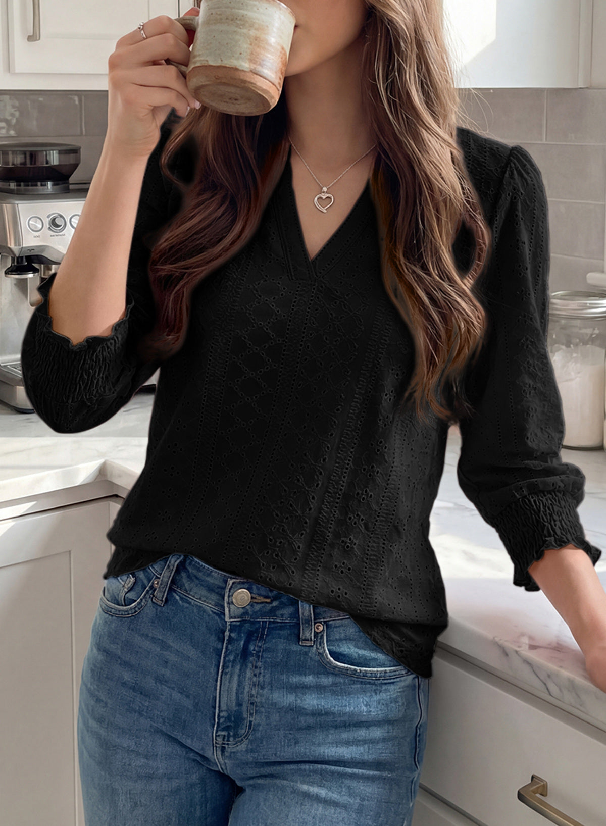 Dokotoo Womens Hollow Out Blouses 3/4 Sleeve Business Tops T-Shirts 2026