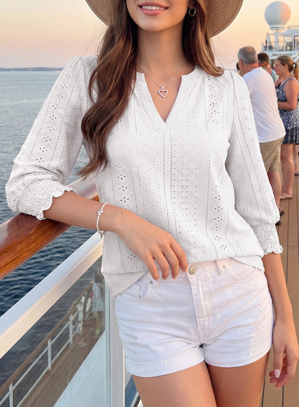 Dokotoo Womens Hollow Out Blouses 3/4 Sleeve Business Tops T-Shirts 2026